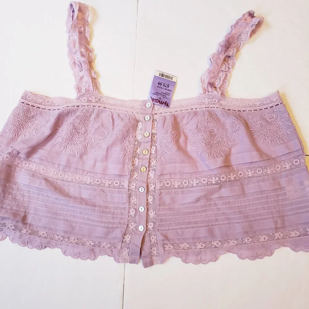 LOVESHACKFANCY Wisteria Sully Embroidered Lace Cotton Crop Top - Picture 5 of 13